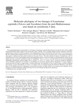 Molecular Phylogeny of Two Lineages of Leuciscinae Cyprinids (Telestes and Scardinius) from the Peri-Mediterranean Area Based on Cytochrome B Data