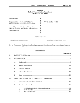 Federal Communications Commission FCC 04-216 1 Before the Federal Communications Commission Washington, D.C. 20554 in the Ma