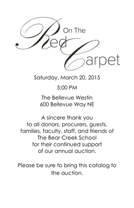 Saturday, March 20, 2015 5:00 PM the Bellevue Westin 600 Bellevue Way NE