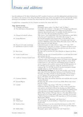 The Birds of Scotland in Late 2007, a Number of Small Errors and a Few Additional Facts and References Have Been Drawn to the Attention of the Editors