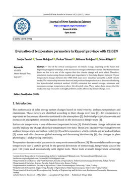 Evaluation of Temperature Parameters in Kayseri Province with CLIGEN