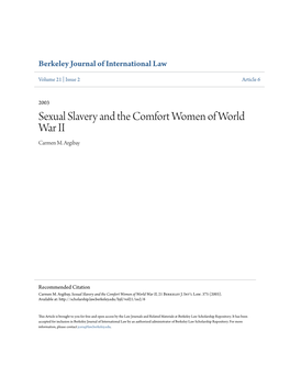 Sexual Slavery and the Comfort Women of World War II Carmen M