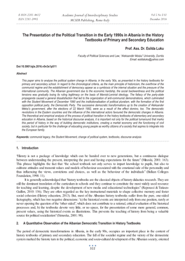 The Presentation of the Political Transition in the Early 1990S in Albania in the History Textbooks of Primary and Secondary Education