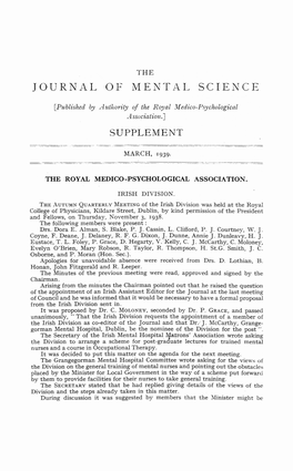 Journal O F Mental Science Supplement