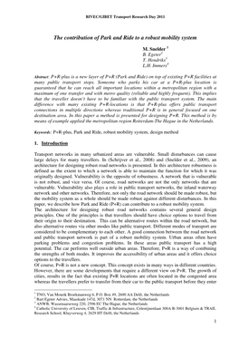 The Contribution of Park and Ride to a Robust Mobility System