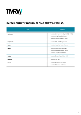 Daftar Outlet Program Promo Tmrw & Excelso