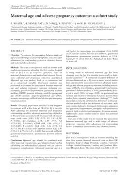 Maternal Age and Adverse Pregnancy Outcome: a Cohort Study