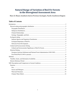 Natural Range of Variation of Red Fir Forests in the Bioregional Assessment Area