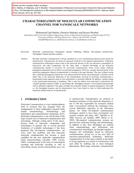 Characterization of Molecular Communication Channel for Nanoscale Networks,” in Proc