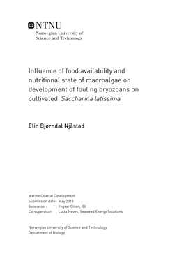 Influence of Food Availability and Nutritional State of Macroalgae on Development of Fouling Bryozoans on Cultivated Saccharina Latissima