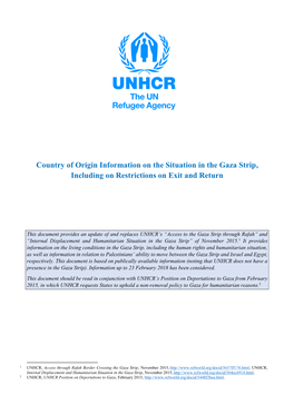 Country of Origin Information on the Situation in the Gaza Strip, Including on Restrictions on Exit and Return