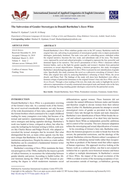 The Subversion of Gender Stereotypes in Donald Barthelme's Snow White International Journal of Applied Linguistics & Engli