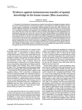 Evidence Against Instantaneous Transfer of Spatial Knowledge in the House Mouse (Mus Musculus)