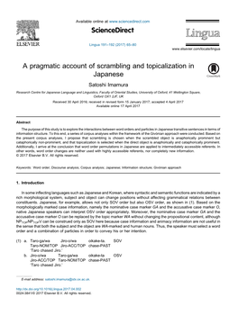 A Pragmatic Account of Scrambling and Topicalization in Japanese