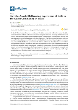 Travel As Hicret:(Re) Framing Experiences of Exile in the Gülen