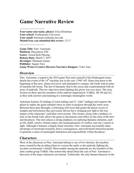 Game Narrative Review