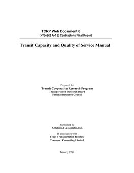 Transit Capacity and Quality of Service Manual