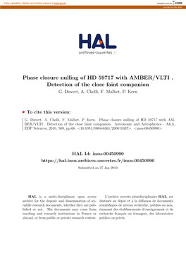 Phase Closure Nulling of HD 59717 with AMBER/VLTI . Detection of the Close Faint Companion G