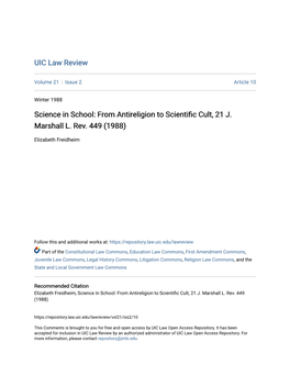 From Antireligion to Scientific Cult, 21 J. Marshall L. Rev. 449 (1988)