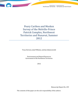 Peary Caribou and Muskox Survey of the Melville-Prince Patrick Complex, Northwest Territories and Nunavut, Summer 2012