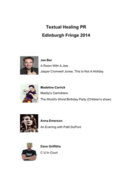 Textual Healing PR Edinburgh Fringe 2014