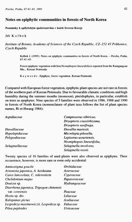 Notes on Epiphytic Communities in Forests of North Korea