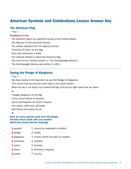 American Symbols and Celebrations Lesson Answer Key