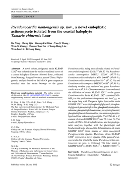 Pseudonocardia Nantongensis Sp. Nov., a Novel Endophytic Actinomycete Isolated from the Coastal Halophyte Tamarix Chinensis Lour