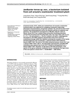 Janibacter Terrae Sp. Nov., a Bacterium Isolated from Soil Around a Wastewater Treatment Plant