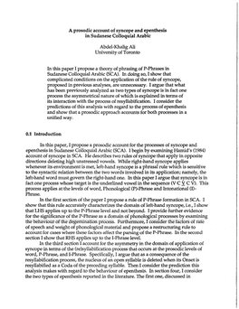 A Prosodic Account of Syncope and Epenthesis in Sudanese Colloquial Arabic Abdel-Khalig All University of Toronto in This Paper