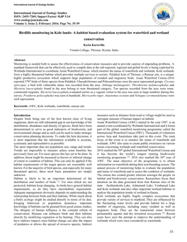 35 Birdlife Monitoring in Kole Lands: a Habitat Based Evaluation System for Waterbird and Wetland Conservation