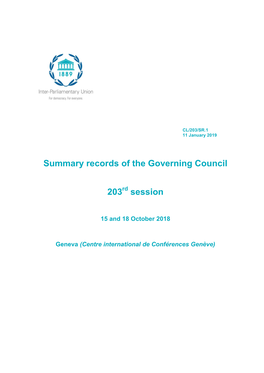 Summary Records of the Governing Council 203 Session