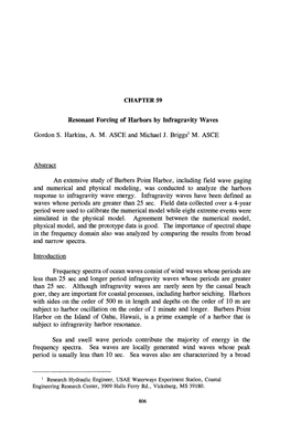 CHAPTER 59 Resonant Forcing of Harbors by Infragravity Waves