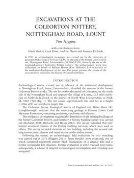 Excavations at the Coleorton Pottery, Nottingham Road, Lount Pp.243-266