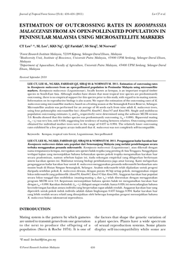 Estimation of Outcrossing Rates in Koompassia Malaccensis from an Open-Pollinated Population in Peninsular Malaysia Using Microsatellite Markers