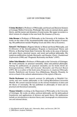 LIST of CONTRIBUTORS Cristina Bicchieri Is Professor of Philosophy