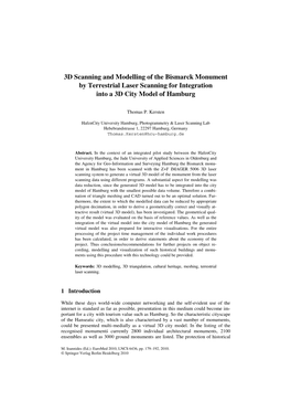 3D Scanning and Modelling of the Bismarck Monument by Terrestrial Laser Scanning for Integration Into a 3D City Model of Hamburg