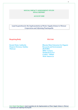 Social Impact Assessment Study Final Report August