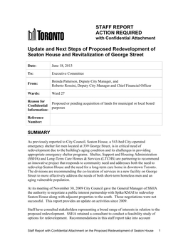 Update and Next Steps of Proposed Redevelopment of Seaton House and Revitalization of George Street