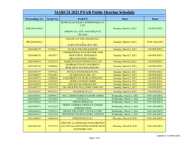 MARCH 2021 PTAB Public Hearing Schedule