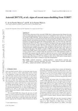 Asteroid 2017 FZ2 Et Al.: Signs of Recent Mass-Shedding from YORP?