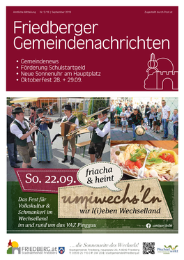 Friedberger Gemeindenachrichten • Gemeindenews • Förderung Schulstartgeld • Neue Sonnenuhr Am Hauptplatz • Oktoberfest 28