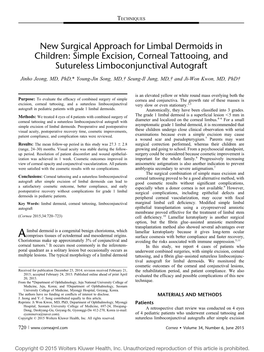 New Surgical Approach for Limbal Dermoids in Children: Simple Excision, Corneal Tattooing, and Sutureless Limboconjunctival Autograft