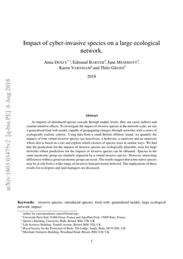 Impact of Cyber-Invasive Species on a Large Ecological Network. Arxiv:1803.03475V2