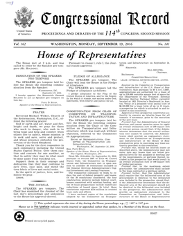 Congressional Record United States Th of America PROCEEDINGS and DEBATES of the 114 CONGRESS, SECOND SESSION