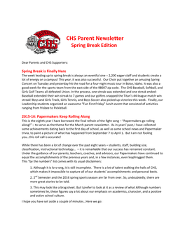 CHS Parent Newsletter Spring Break Edition