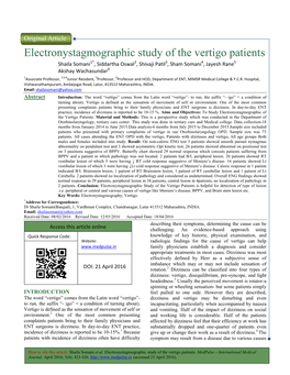 Electronystagmographic Study O Onystagmographic Study of The