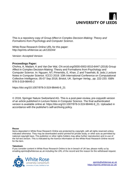 Group Affect in Complex Decision-Making: Theory and Formalisms from Psychology and Computer Science