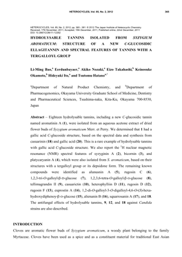 Hydrolysable Tannins Isolated from Syzygium Aromaticum: Structure of a New C-Glucosidic Ellagitannin and Spectral Features of Tannins with a Tergalloyl Group