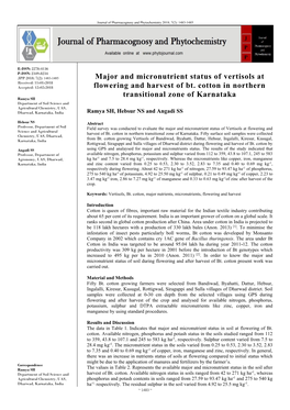 Major and Micronutrient Status of Vertisols at Flowering and Harvest of Bt. Cotton in Northern Transitional Zone of Karnataka